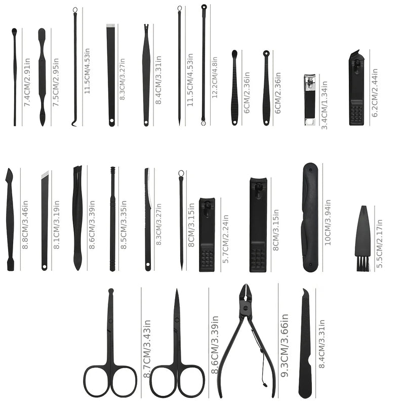 Kit de Manicure e Pedicure em Aço Inoxidável Completo 10/15/25 pcs,  Full Function Kit Professional Stainless Steel